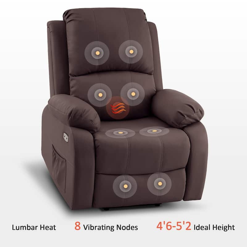 MCombo Small Sized Power Lift Recliner Chair with Massage and Heat, USB Ports, Faux Leather 7409