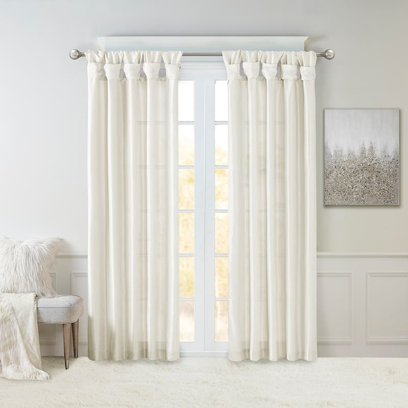 Twist Tab Lined Window Curtain Panel - White