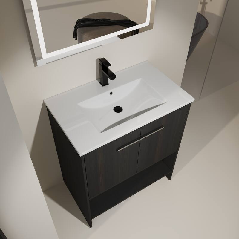 30" Bathroom Vanity with Ceramic Sink, 2 Soft Closing Doors, Freestanding Bathroom Cabinet Vanity