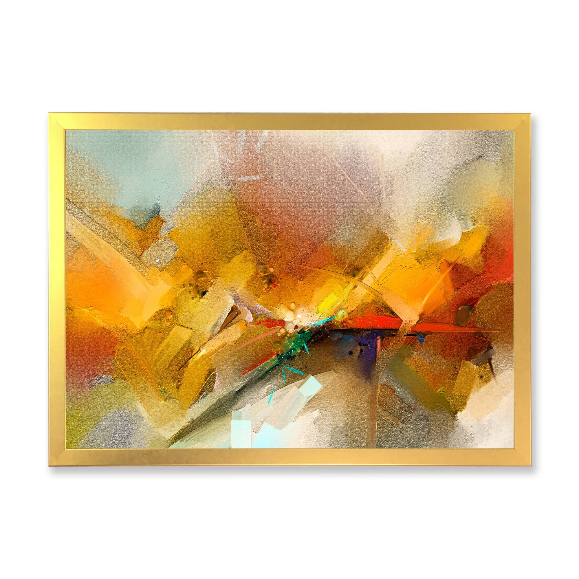 Designart "Yellow And Orange Paint Storm Impression II" Modern Framed