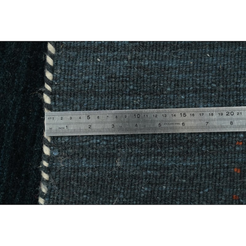 Hand Knotted Oriental 100% Wool Carpet Tribal Animal Pictorial Navy Blue & Blues Gabbeh Area Rug - 7' 9'' X 8' 0''