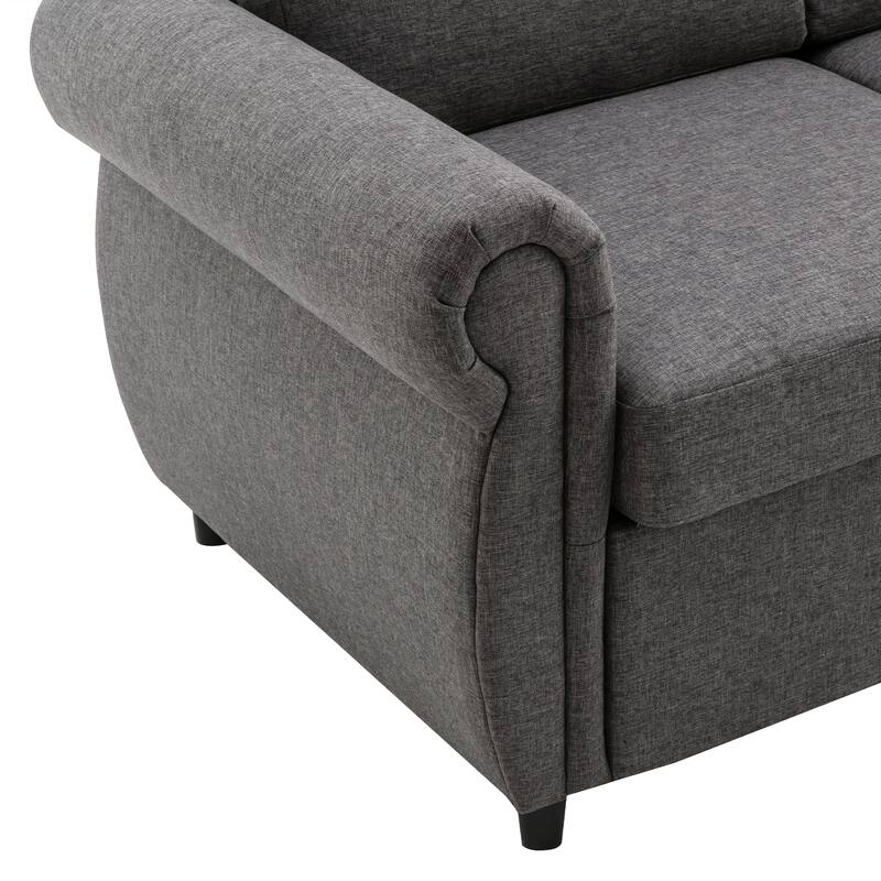 Pull Out Loveseat Sofa Convertible Sleeper Love Seat Bed with Mattress and 2 USB Ports Tufted Couch Round 2-seat Armchair