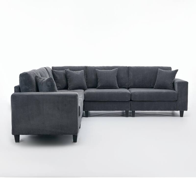 Modular Sectional Sofa for Living Room, Modern Oversized Corduroy Couch with Pillow, 5 Seater L-Shaped Sofas Comfy Couches