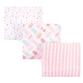 Hudson Baby Infant Girl Cotton Muslin Swaddle Blankets, Ice Cream, One Size - Ice Cream - 3-Pack