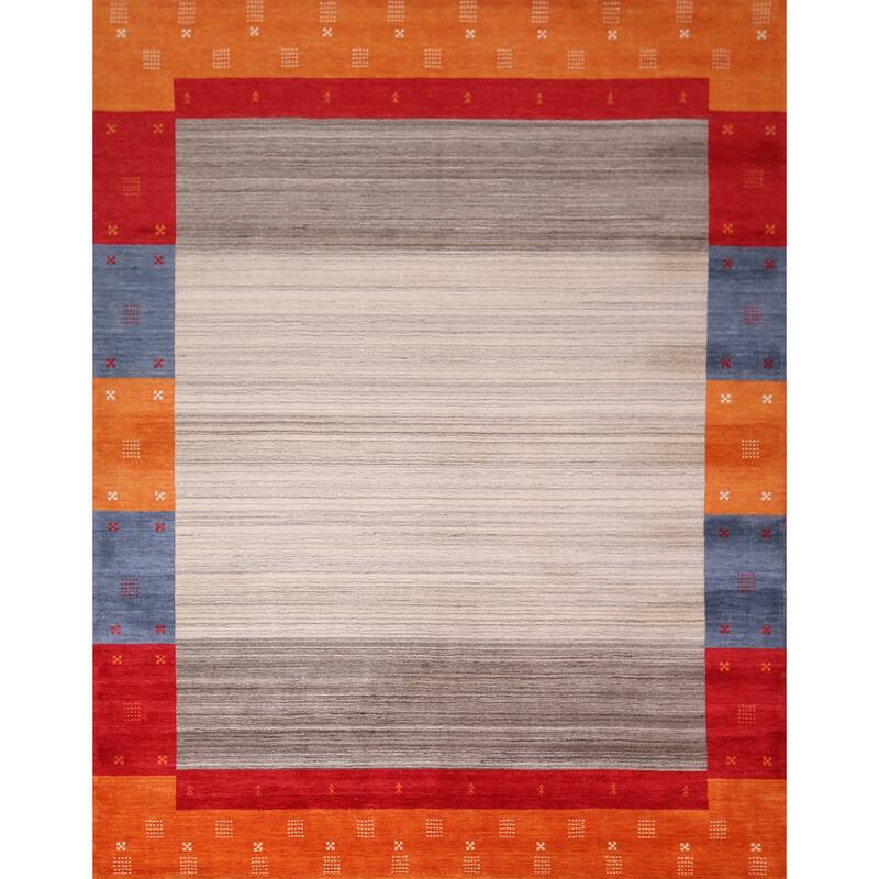 Striped Gabbeh Indian Area Rug Handmade Oriental Beige Wool Carpet - 8'4" x 9'8"