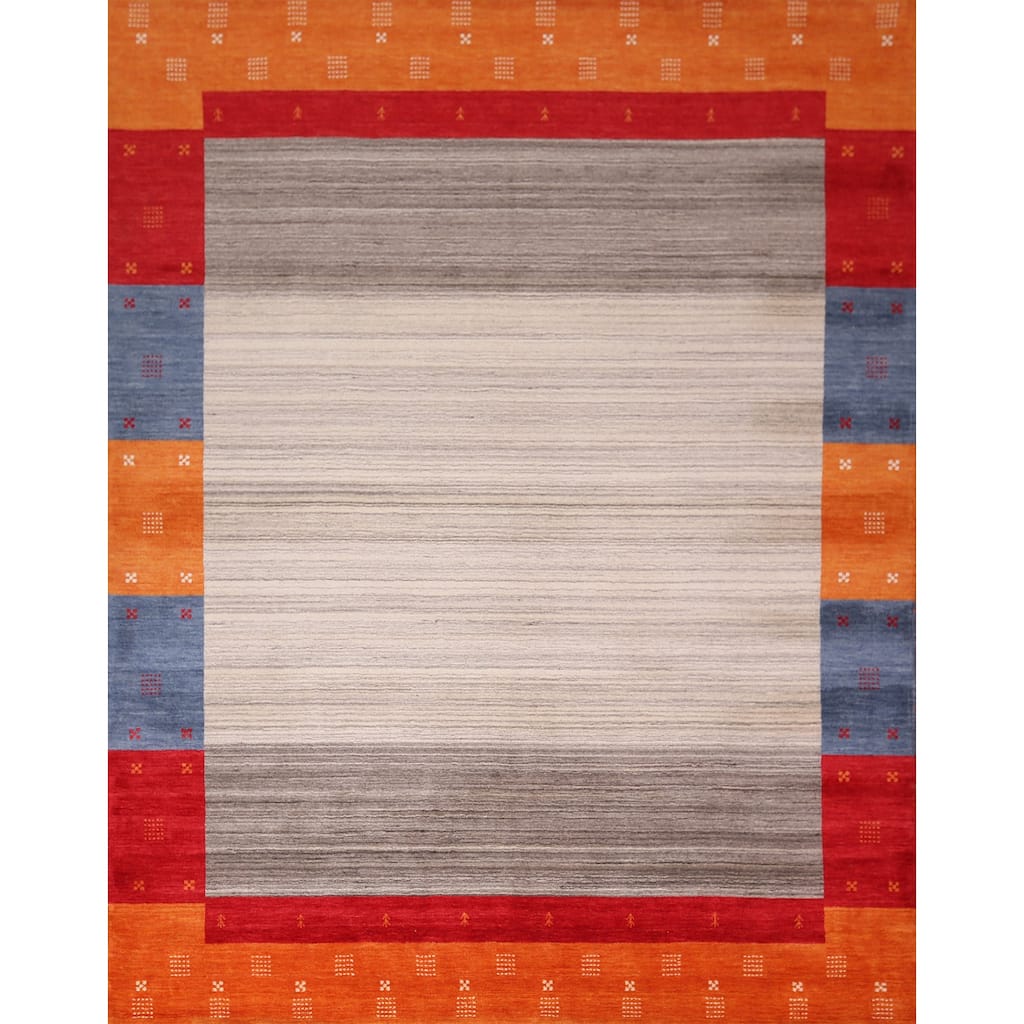 Striped Gabbeh Indian Area Rug Handmade Oriental Beige Wool Carpet - 8'4" x 9'8"