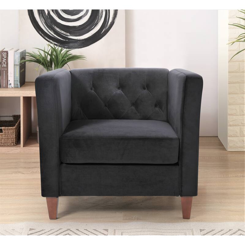 Lisette 33.07'' Velvet Square Arm Chair - Black