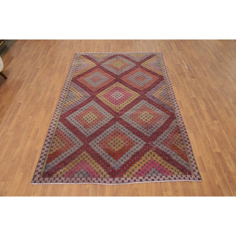 Hand Woven Oriental 100% Wool Carpet Southwestern Tribal Multi-Colored Kilim Area Rug - 9' 2'' X 5' 10''