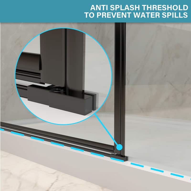 72" x 76" Pivot Semi-Frameless Shower Door in Black Finish with Tempered Glass - 76'' x 72''