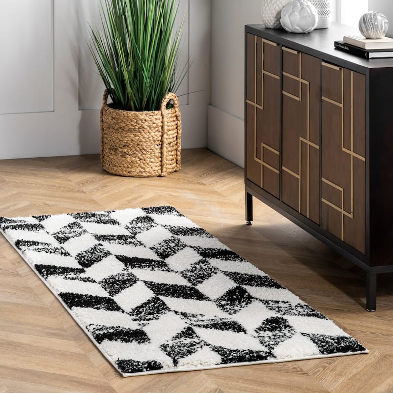 Nuloom Avery Herringbone Cozy Shag Area Rug - 2'6" x 6' Runner - Black And White - Runner