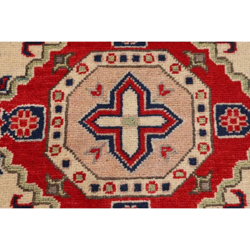 Traditional Beige Kazak Foyer Rug Hand-Knotted Wool Carpet - 2'8" x 3'11"
