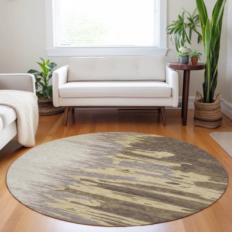 Machine Washable Indoor/ Outdoor Brushstrokes Ombre Chantille Rug - Coffee - 8' x 8'