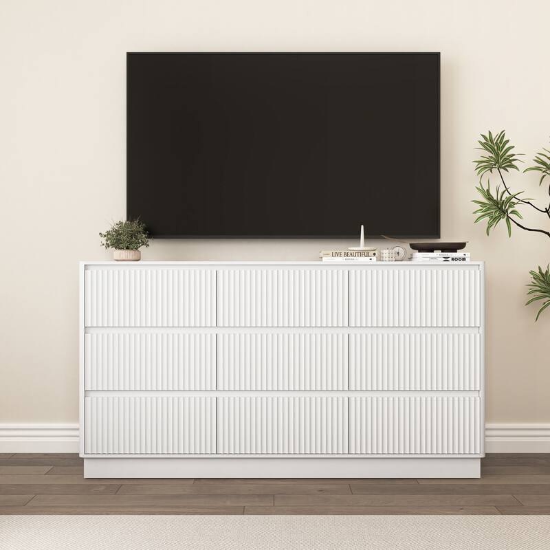 Large Floor Chest of Drawers 9 Drawer Dresser for Bedroom, Freestanding Storage Cabinet Side Table TV Stand