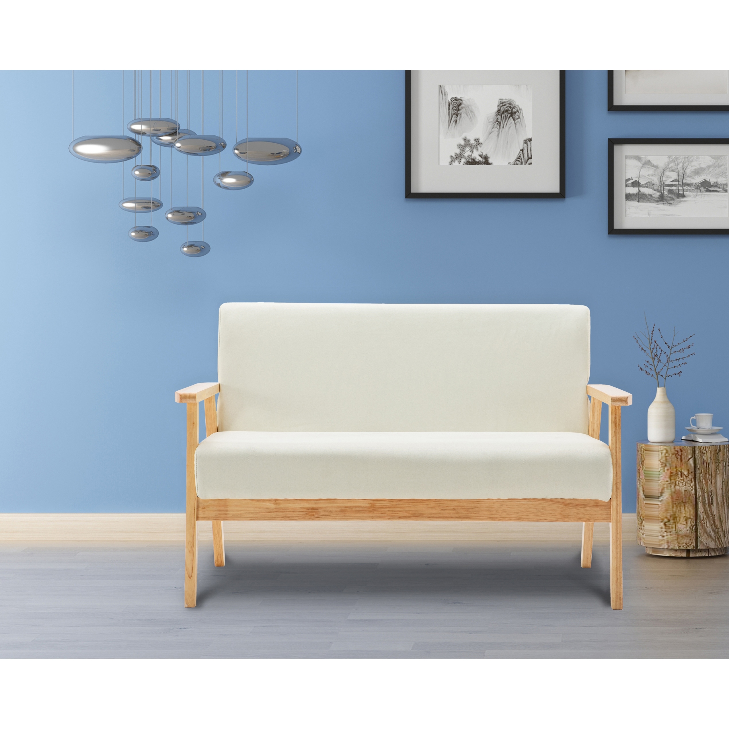 Simple Wooden Lovesofa Modern 2 Seater Loveseat Couch Solid Wood