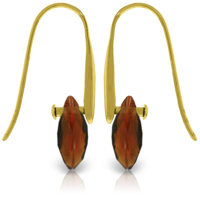 14K Solid Gold Fish Hook Earrings w/ Dangling Briolette Garnets