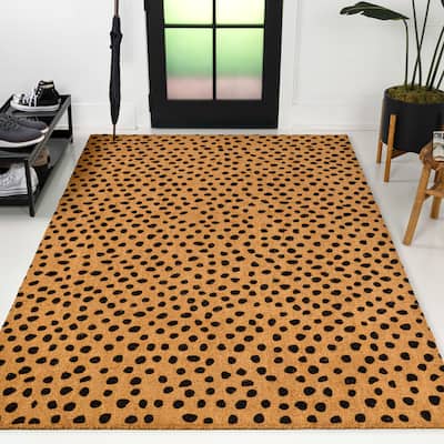 Daphne Modern Classic Animal-Spot Bordered Coir Indoor/Outdoor Area Rug