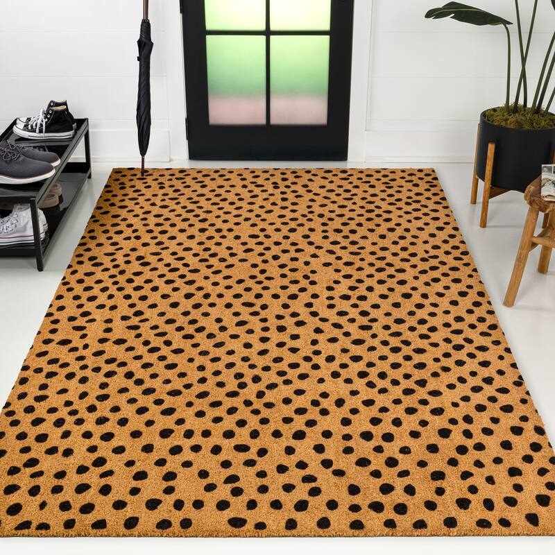 JONATHAN Y Classic Natural Coir Indoor/Outdoor Mat - Natural/Black Dot - 2 X 8