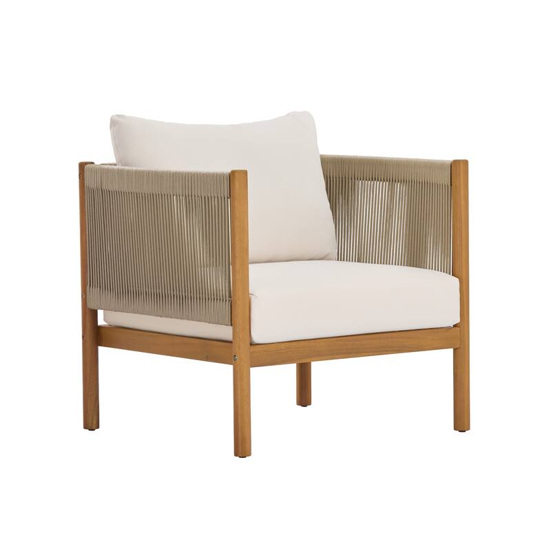 Christopher Knight Home - Outdoor Acacia Wood 4-Piece Patio Sofa Set with Rope Panels and Cushions