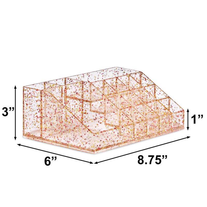 Sorbus 16 Slot Glitter Acrylic Makeup Organizer for Vanity and Bathroom - 8.75" L x 6" W x 3" H