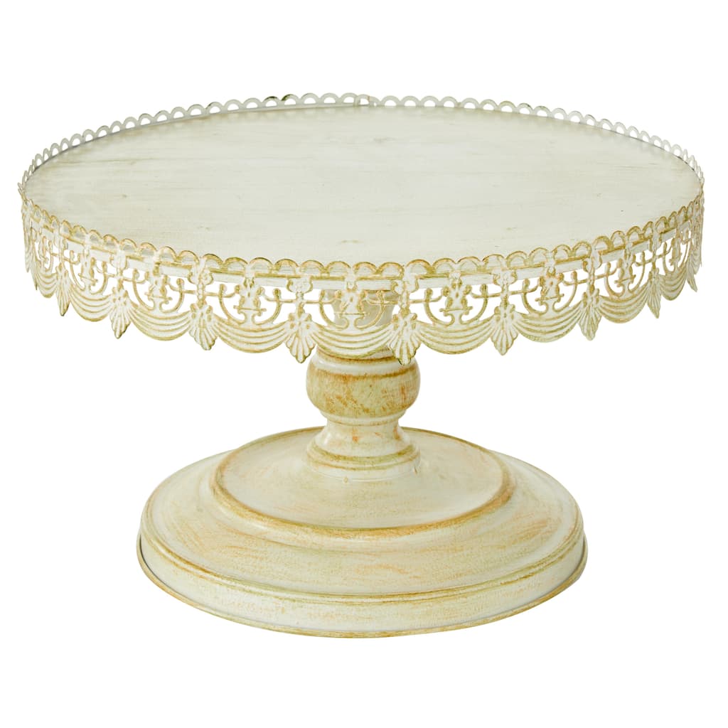 Metal Floral Cake Stand with Lace Inspired Edge - Cream - Roche River Decor
