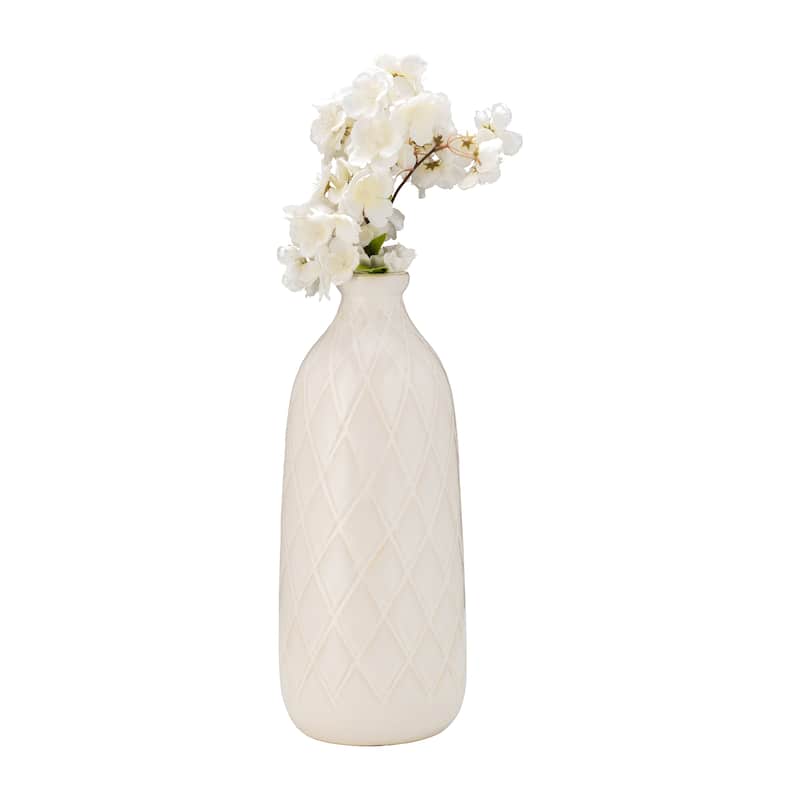Sagebrook Home Neutral Ceramic Vase - 7" x 7" x 16" - Plaid Ivory/beige