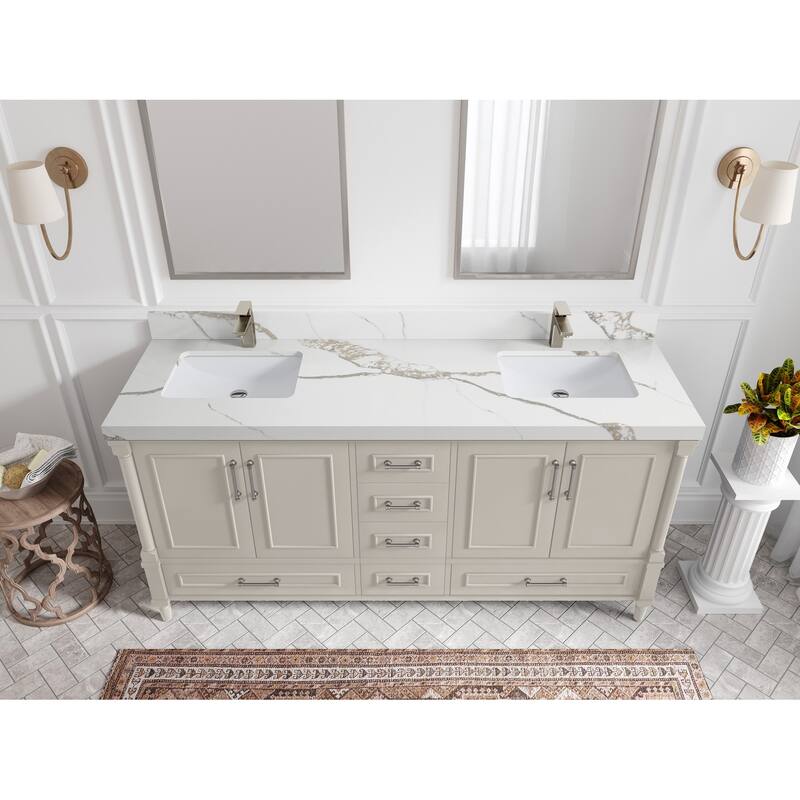 Willow Collections 72 in. W x 22 in. D Aberdeen Double Sink Bathroom Vanity with Countertops - 2" Calacatta Gold - Fine Grain