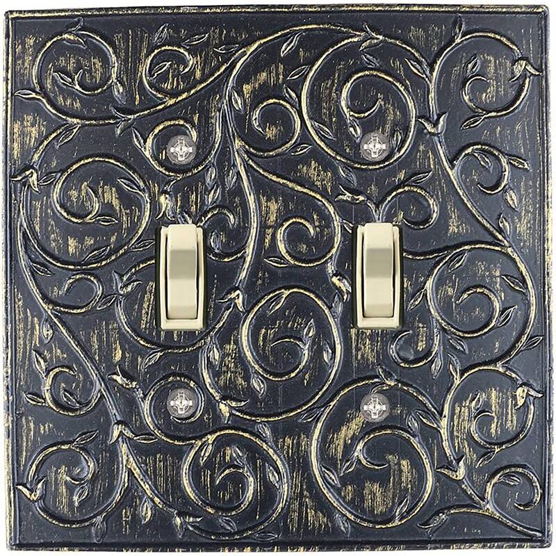 Meriville French Scroll 2 Toggle Wallplate, Double Switch Electrical Cover Plate - Pompeii Gold