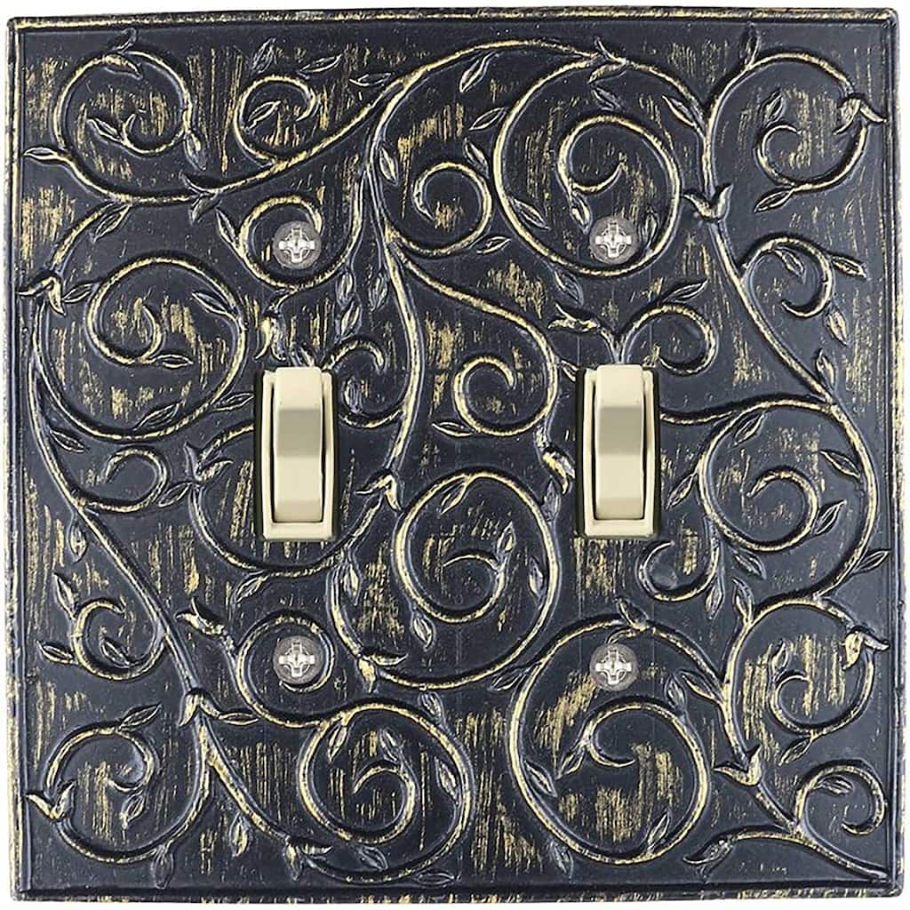 Meriville French Scroll 2 Toggle Wallplate, Double Switch Electrical Cover Plate