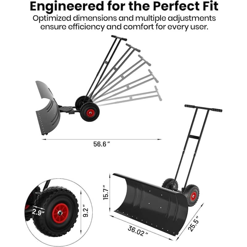 Heavy Duty Double Rod 36-Inch Steel Snow Shovel Plow for Driveways, Sidewalks, Yards