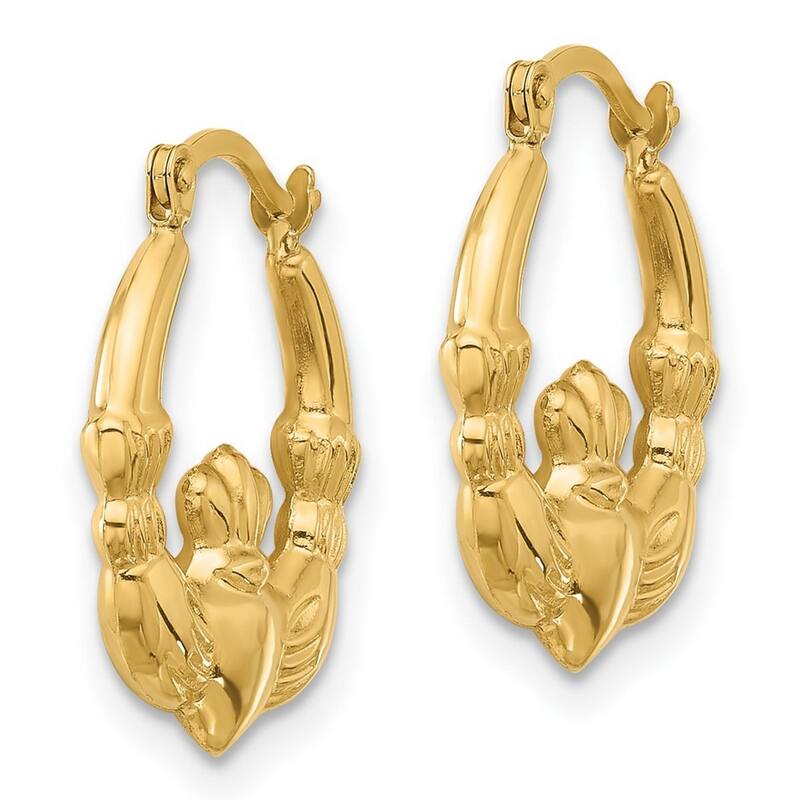 Curata 14k Yellow Gold Polished Irish Claddagh Celtic Trinity Knot Hoop Earrings - 18.2x15.9mm