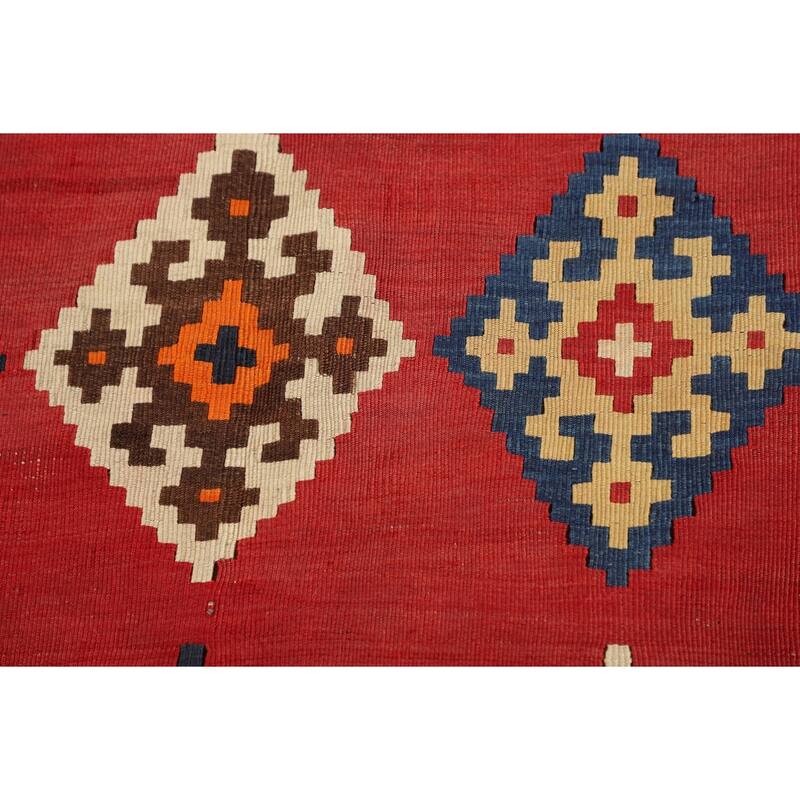 Vegetable Dye Kilim Qashqai Persian Vintage Rug Flatweave Wool Carpet - 4'6"x 9'7"