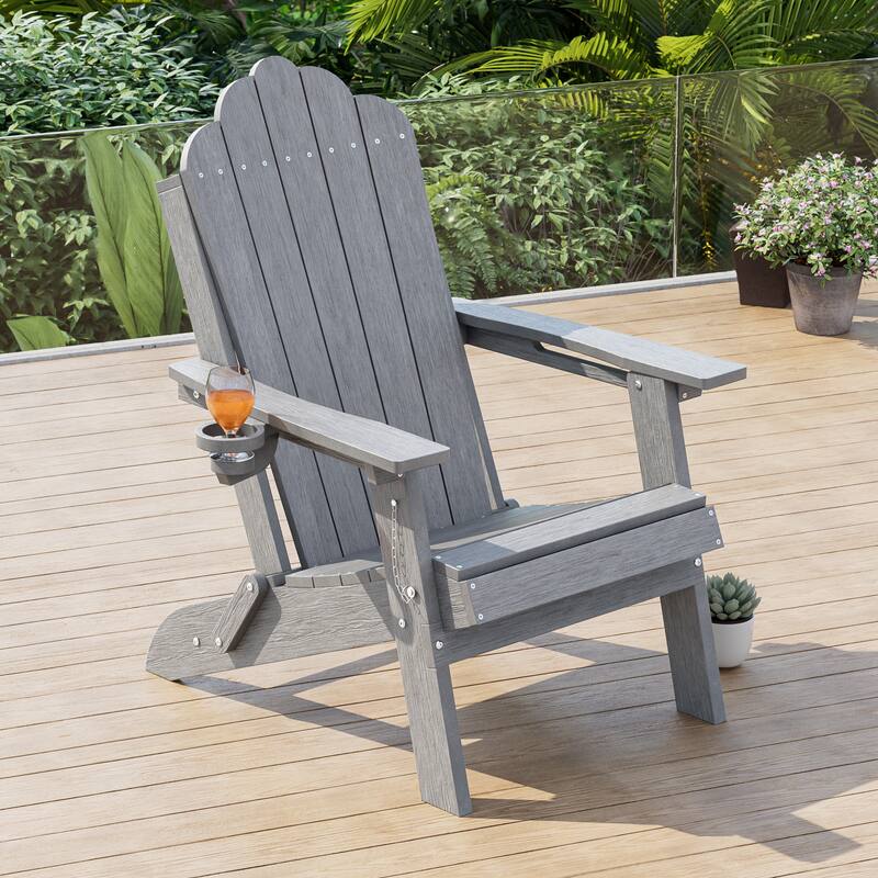 HDPE All-Weather Folding Adirondack Chair with Cup Holder - 1-Piece - LightGray