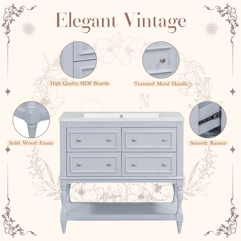 Bathroom Vanity Cabinet with Undermount Resin Sink & 4 Drawers