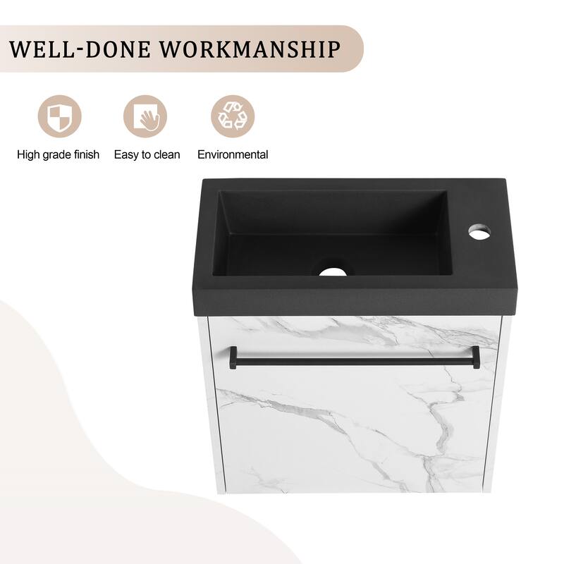 20" Wall-Mounted Floating Bathroom Vanity with Black Resin Sink, Soft-Close Doors & Ample Storage, Space-Saving Design