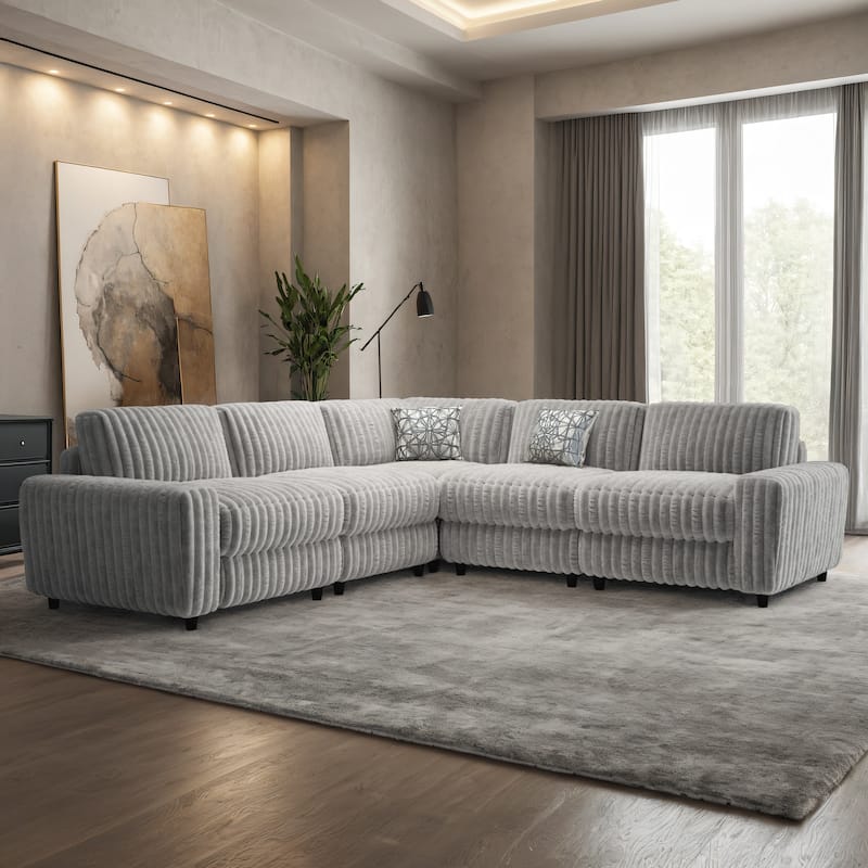 Veyron Furry Channel Fabric Down-filled L-Shape 4-Seat Modular Sectional Sofa by iNSPIRE Q Modern