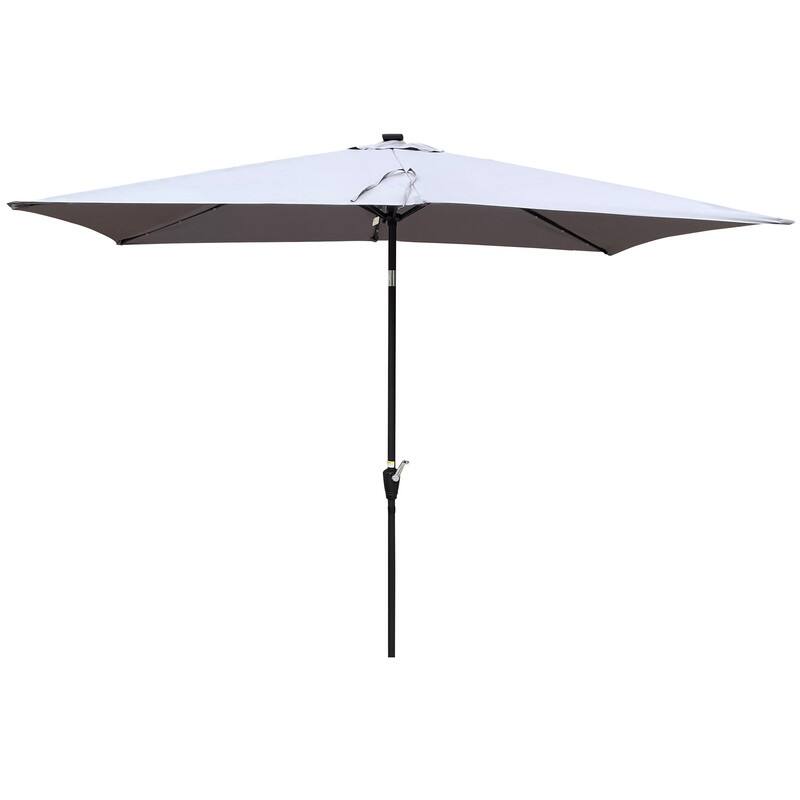 GEITIN 6.5ft Rectangular Patio Solar LED Lighted Outdoor Umbrellas with Crank