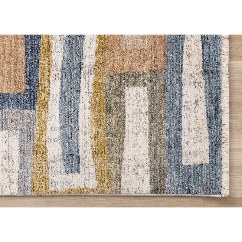 Macey Collection - Modern Grey Blue Red Sophisticated Area Rug