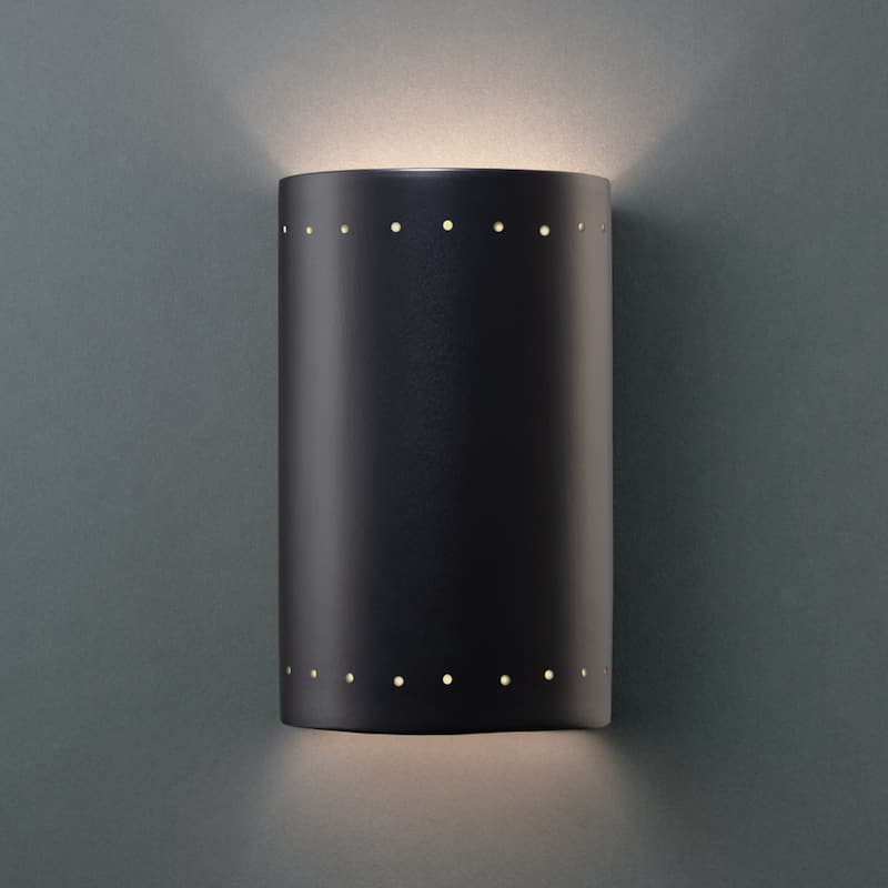Justice Design Group Ambiance Small Cylinder w/ Perfs Carbon Matte Black Open Top & Bottom Wall Sconce