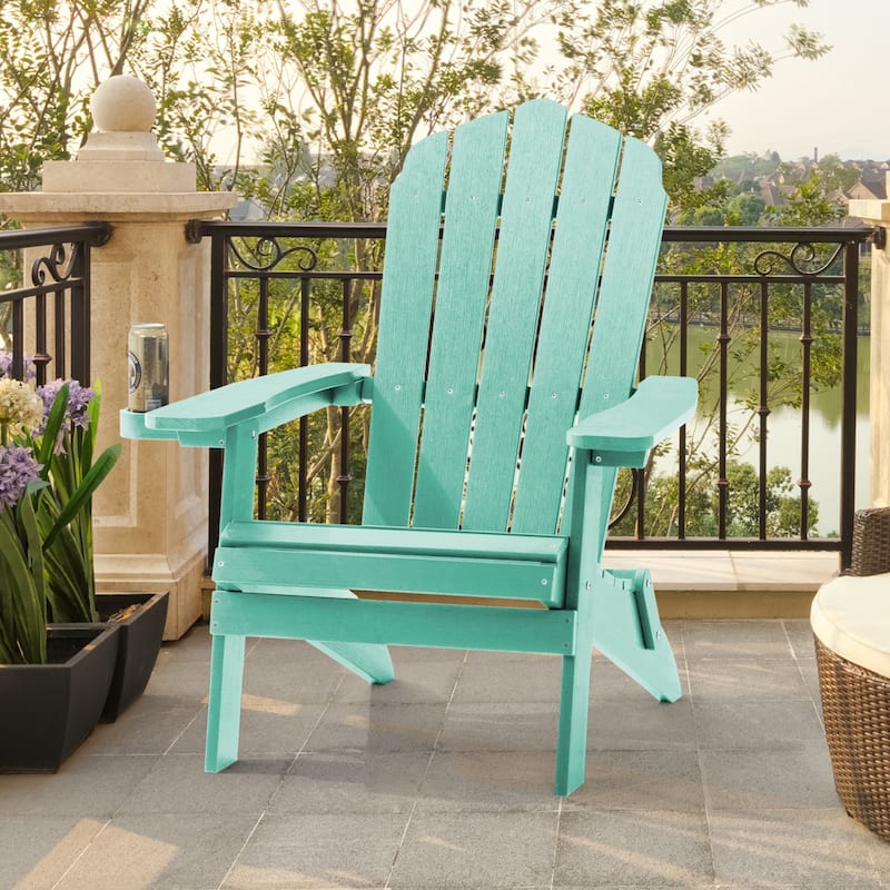 LIVOOSUN Outdoor Folding Adirondack Chair w/Cup Holder,Fire Pit Chairs - Apple Green