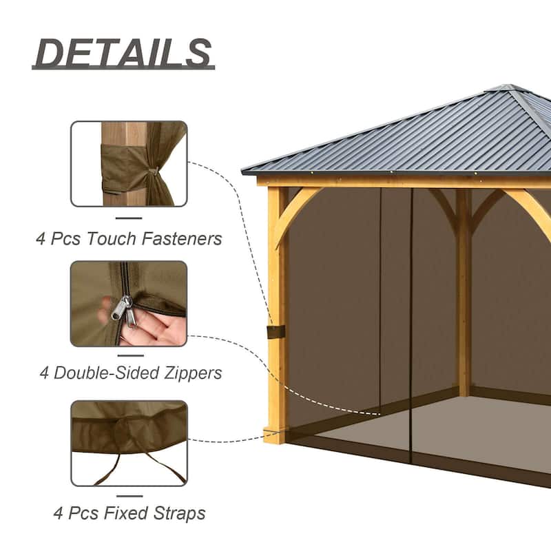 Aoodor Gazebo Netting Screen Replacement Outside Universal 4-Panel Sidewalls 10' x 13' (Only Netting)