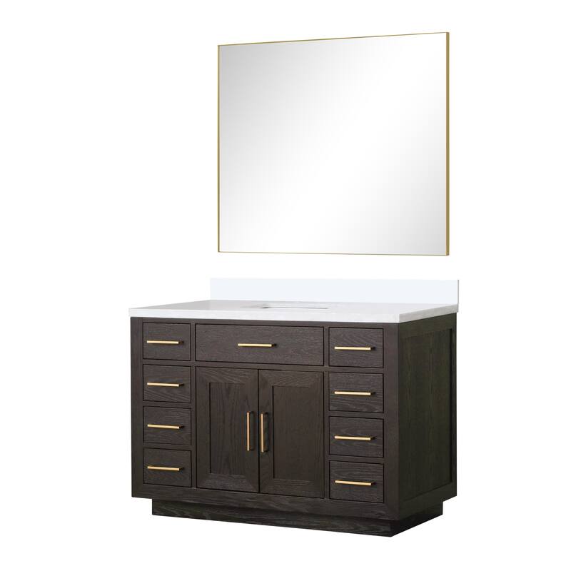 Abbey 48 in W x 22 in D Black Oak Single Bath Vanity, White Quartz Top, and 46 in Mirror