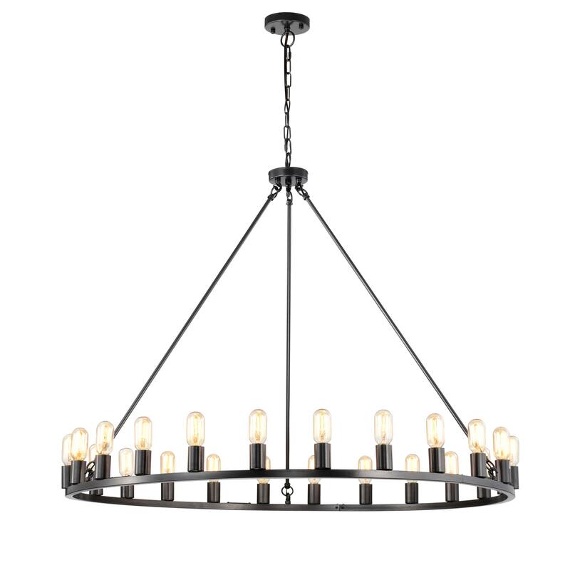 Black Smith Iron 48-inch Wagon Wheel 24-light Chandelier