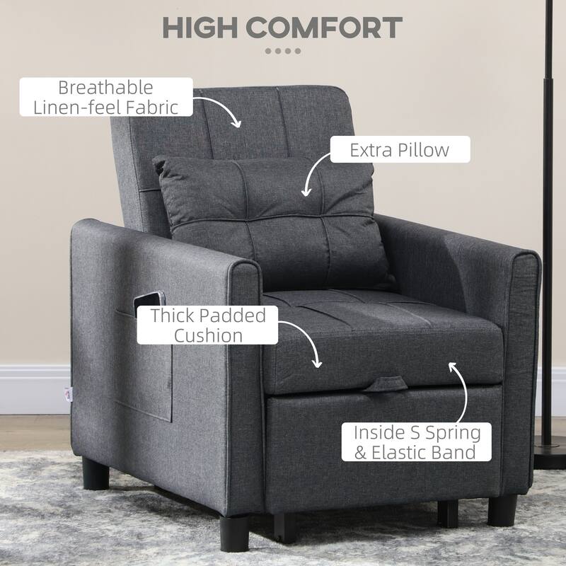 Polyester Single Convertible Sofa Bed with Adjustable Back