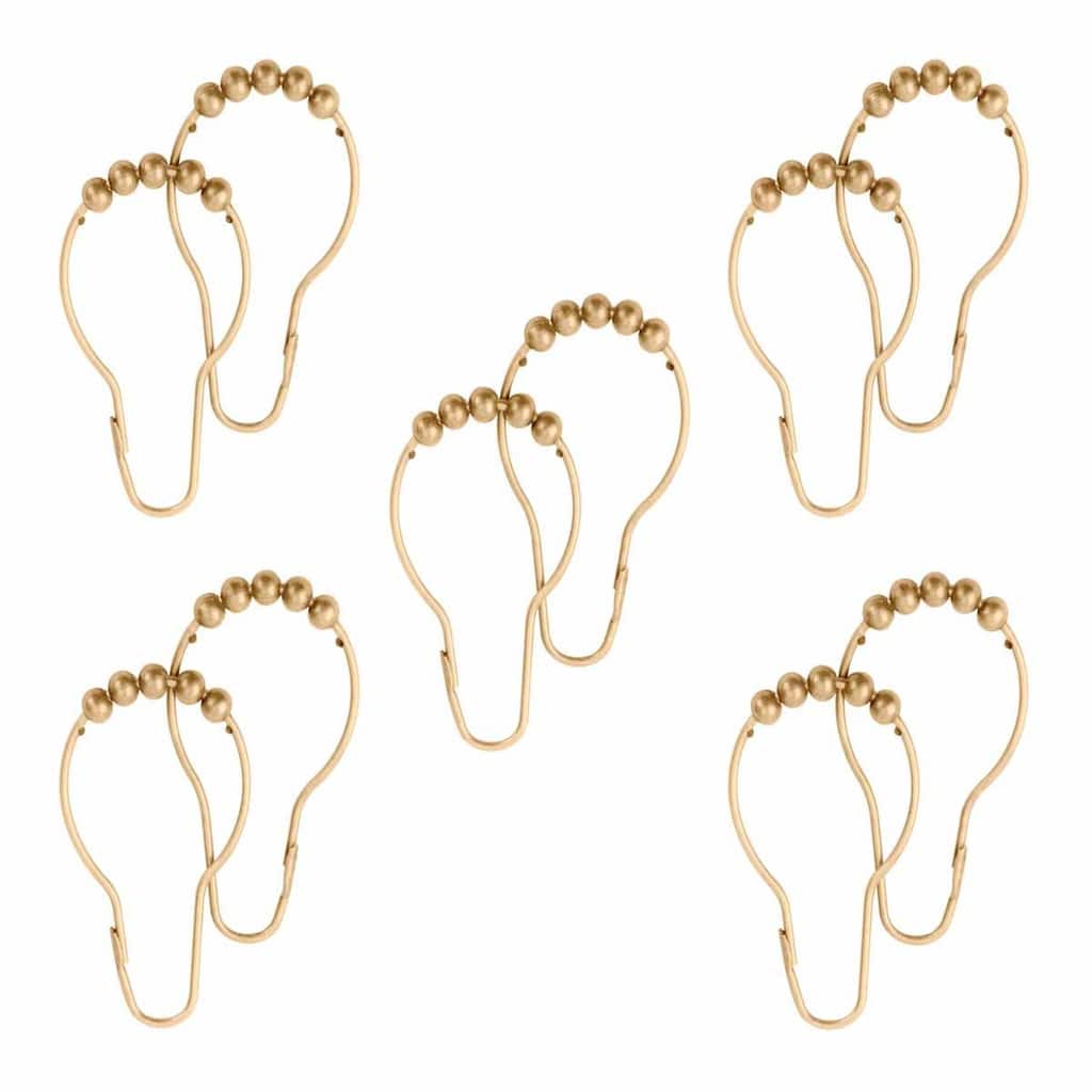 60 All Brass Shower Curtain Hooks Ring Roller Ball Pack of 5 Renovators Supply