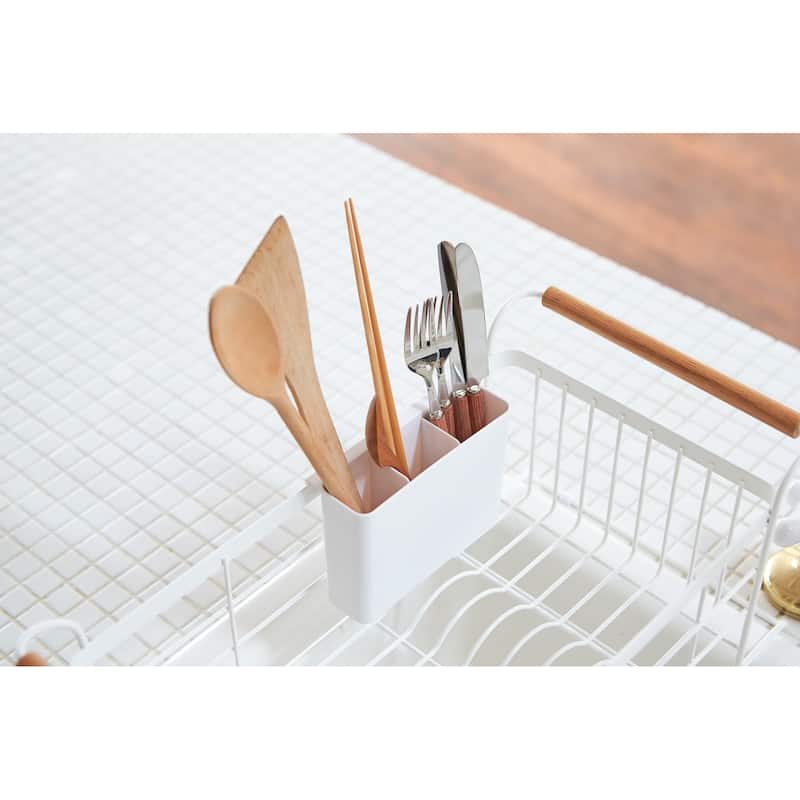 Yamazaki Home Over-the-Sink Dish Rack, Steel and Wood, Holds 11 lbs, Expandable - L 9.65 x W 18.31 x H 8.66 inches