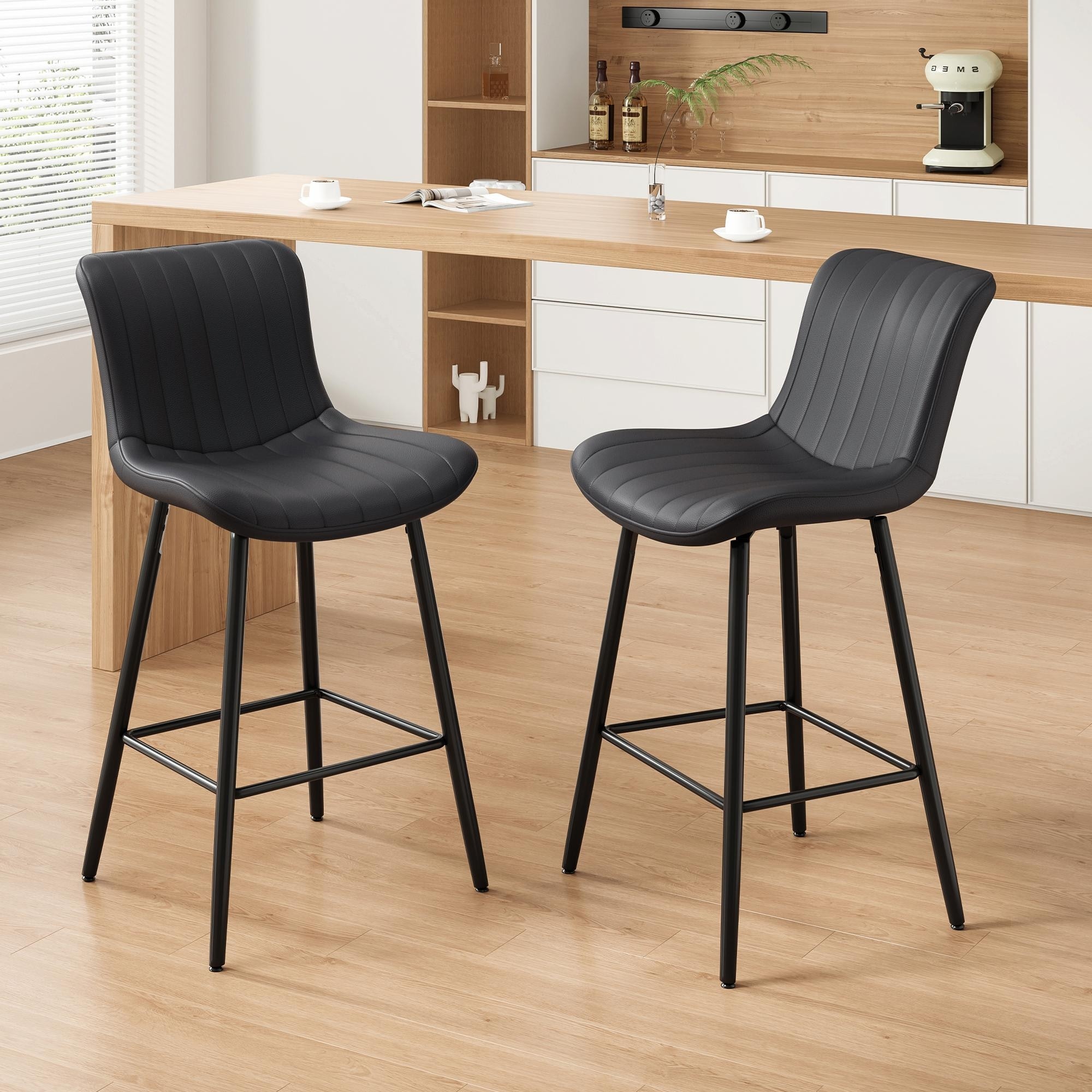 Set of 2 Faux Leather Counter Stools for Kitchen & Dining Room