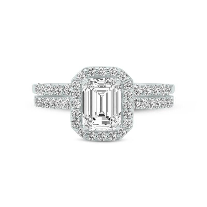 Marquee 3 1/4 Carat TW Center Emerald Cut Lab Grown Diamond Halo Bridal Set in 14Karat White Gold