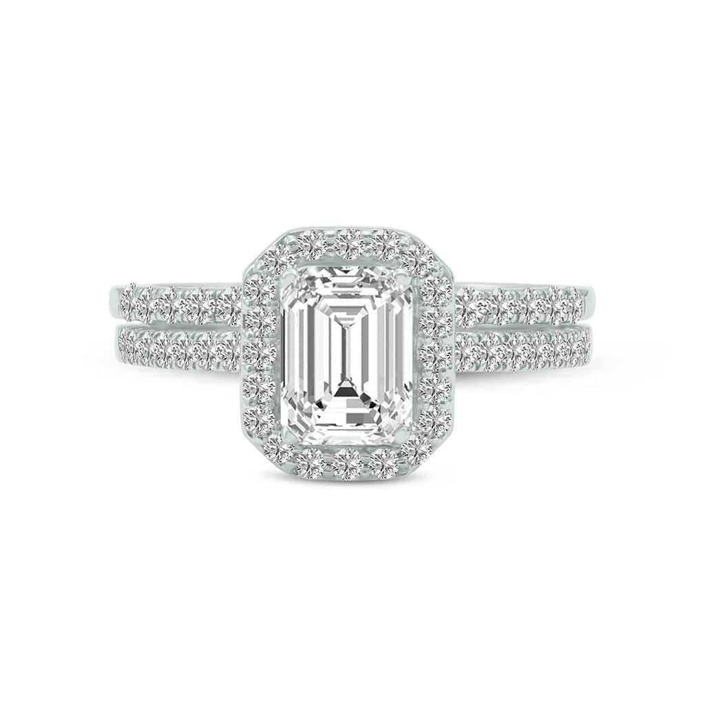 Marquee 3 1/4 Carat TW Center Emerald Cut Lab Grown Diamond Halo Bridal Set in 14Karat White Gold
