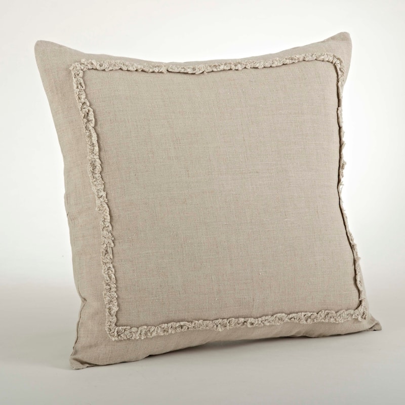Ruffled Linen Throw Pillow - Natural