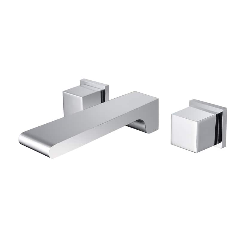 waterfall chrome wall mount Dual Handle Bathroom Sink Faucets with Brass Pop up Overflow Drain - 5' x 11'